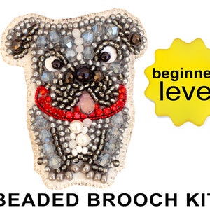 French Bulldog Bead embroidery kit. Seed Bead Brooch kit. DIY Craft kit. Beading Kit. Needlework beading. Handmade Jewelry Making Kit