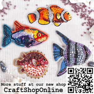Set of 4 Fishes Bead Embroidery kits. Seed Bead Brooch kits. DIY Craft kits. Beading Kits. Needlework beading