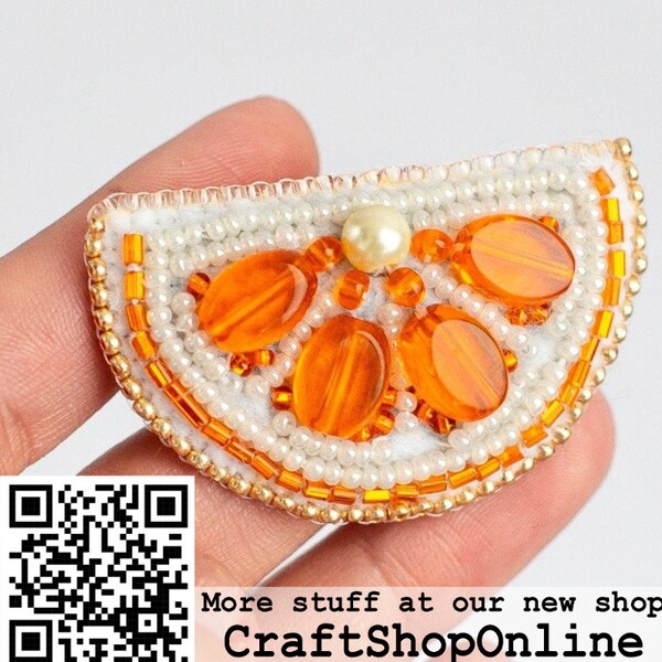 Orange Slice Bead embroidery kit. Seed Bead Brooch kit. DIY Craft kit. Beading kit. Needlework beading. Handmade Jewelry Making Kit