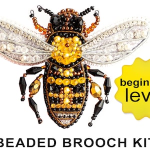 Honey Bee Bead embroidery kit. Seed Bead Brooch kit. DIY Craft kit. Insect Beading Kit. Needlework beading. Handmade Jewelry Making Kit