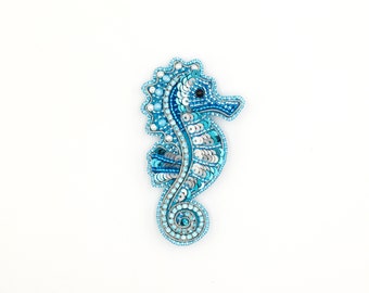 Seahorse Bead embroidery kit. Seed Bead Brooch kit. DIY Craft kit. Beading Kit. Needlework beading. Handmade Jewelry Making Kit