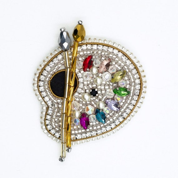 Artist Palette Bead embroidery kit. Seed Bead Brooch kit. DIY Craft kit. Art Beading kit. Needlework beading. Handmade Jewelry Making Kit