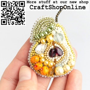 Crystal Pear Bead embroidery kit. Seed Bead Brooch kit. DIY Craft kit. Beading kit. Needlework beading. Handmade Jewelry Making Kit