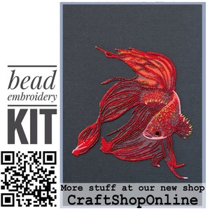 DIY bead embroidery kit Golden Red Fish - beadwork on canvas. Your own hand home decor