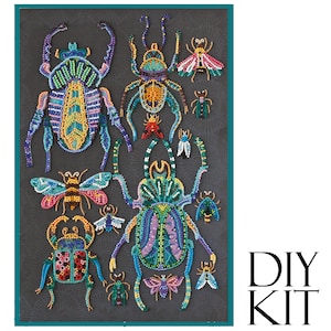 Bugs Bead embroidery kit. DIY craft kit - beadwork on canvas. DIY home decor