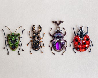 Set of 4 Bugs Bead embroidery kits. Seed Bead Brooch kits. DIY Craft kits. Insect Beading Kits. Handmade Jewelry Making Kit