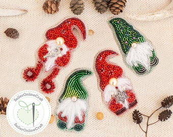 Set of 4 Christmas Gnomes Bead Embroidery kits. Seed Bead Brooch kits. DIY Craft kits. Xmas Beading Kits. Needlework beading