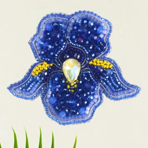 Blue Iris Bead embroidery kit. Seed Bead Brooch kit. DIY Craft kit. Flower Beading Kit. Needlework beading. Handmade Jewelry Making Kit