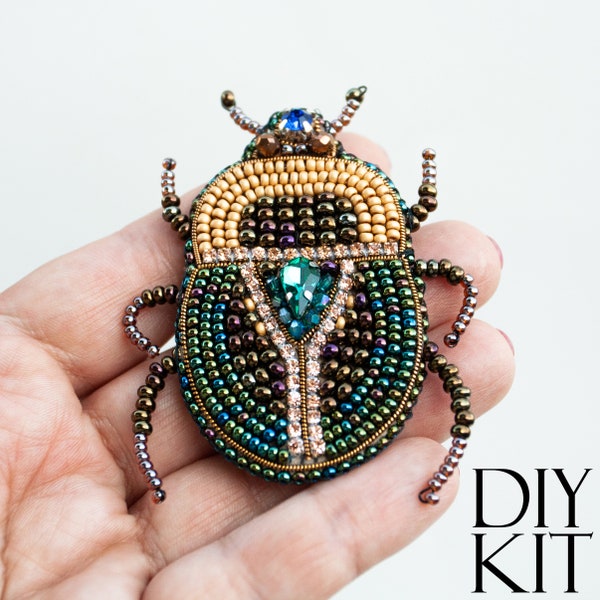 Scarab Beetle DIY Bead Embroidery Kit. Bead Brooch kit. Insect Beading Kit. Jewelry Making Kit for Adults. Needlework beading