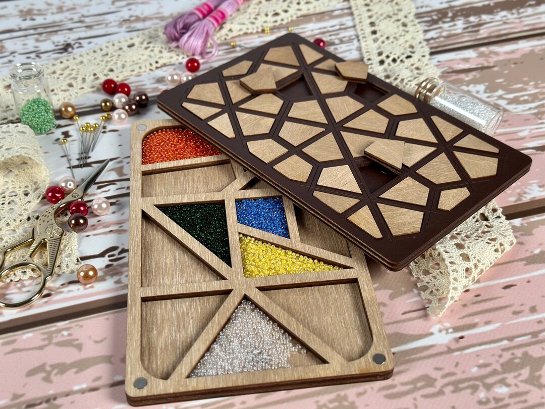 Seed Bead Organizer With Needle Minder, Wooden Box for Beads, Beading