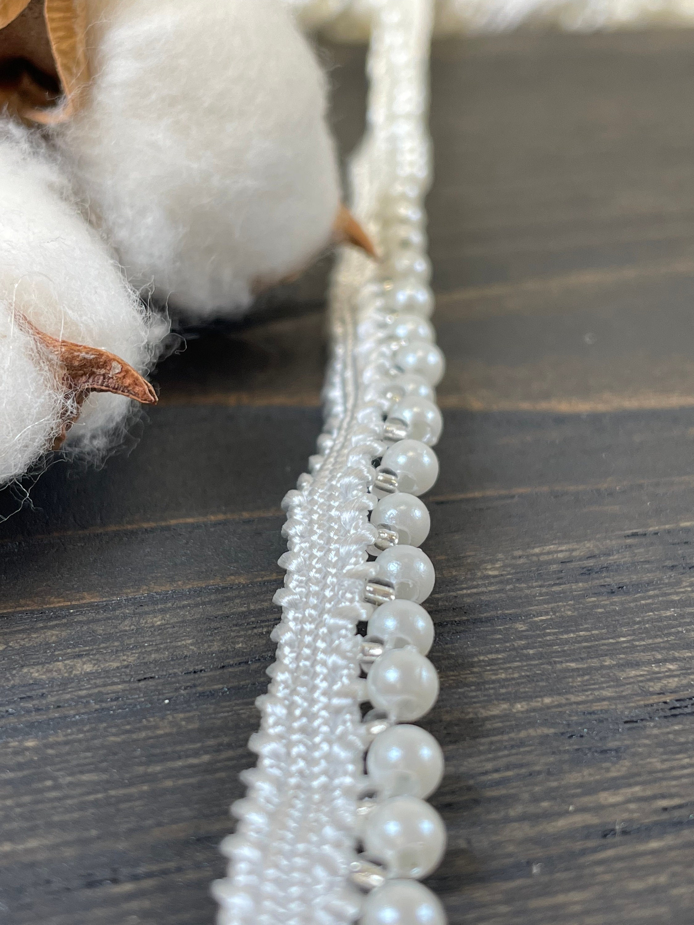 Beaded Trim, Small Scallop Edges, Silver Beads