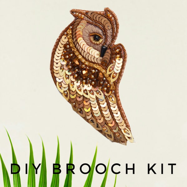 Owl Bead embroidery kit. Seed Bead Brooch kit. DIY Craft kit. Bird Beading Kit. Needlework beading. Handmade Jewelry Making Kit