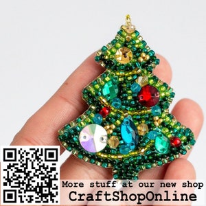 Christmas Tree Bead embroidery kit. Seed Bead Brooch kit. DIY Craft kit. Beading kit. Needlework beading. Handmade Jewelry Making Kit image 2