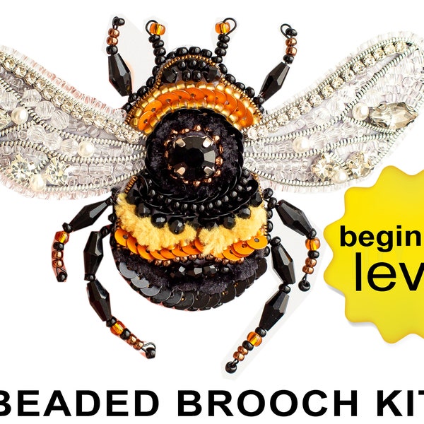 Bumblebee Bead embroidery kit. Seed Bead Brooch kit. DIY Craft kit. Insect Beading Kit. Needlework beading. Handmade Jewelry Making Kit