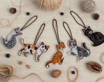 Set of 5 Cats DIY Beaded Brooches Kits, Craft kits, Beaded Cat Brooches, Jewelry Making Kits for Adults, Needlework beading