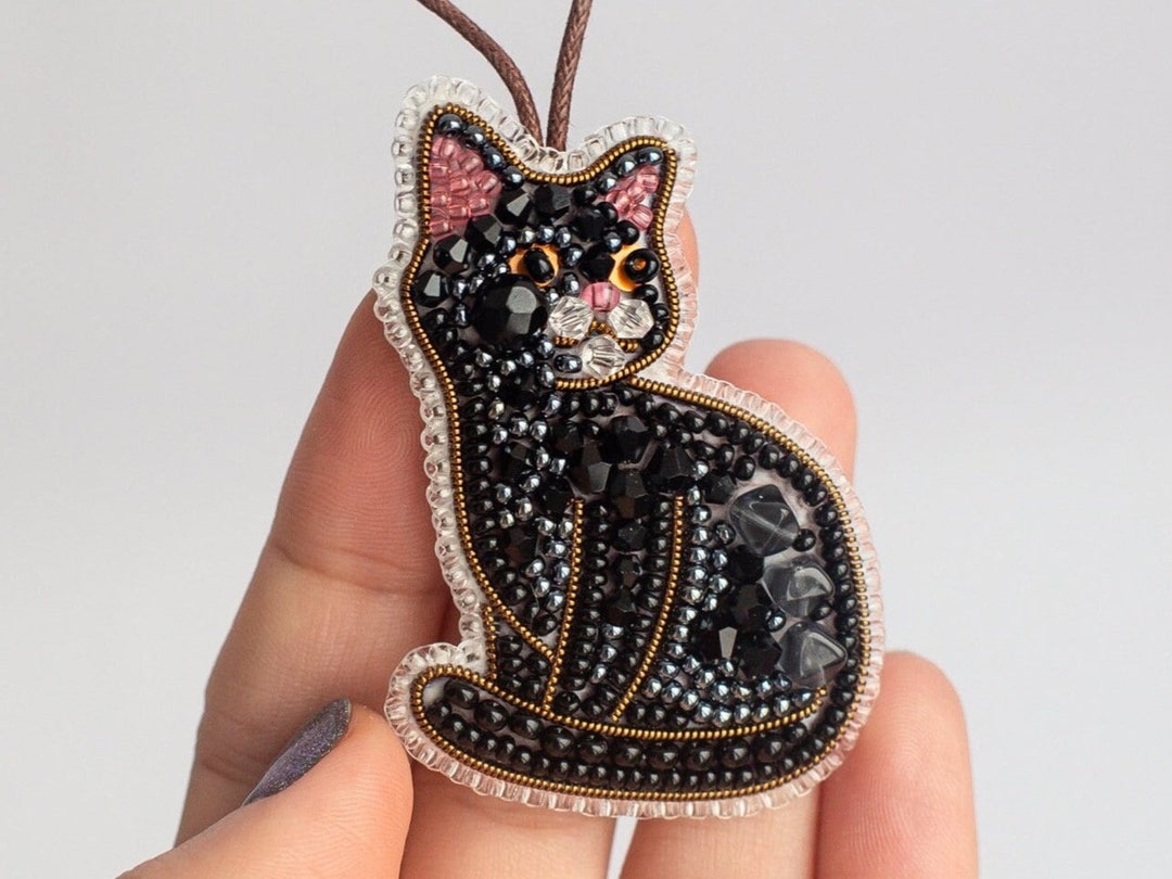 Black Cat Bead Embroidery Kit. Seed Bead Brooch Kit. DIY Craft Etsy