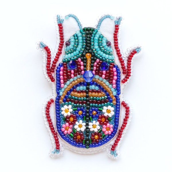 Beetle Bead embroidery kit. Seed Bead Brooch kit. DIY Craft kit. Insect Beading Kit. Needlework beading. Handmade Jewelry Making Kit