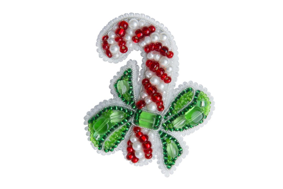 Christmas Candy Cane Bead Embroidery Kit. Seed Bead Brooch Etsy