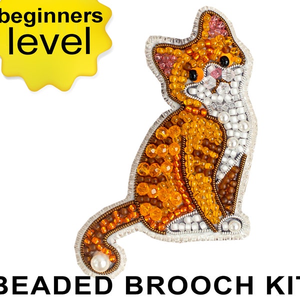 Ginger Cat Bead embroidery kit. Seed Bead Brooch kit. DIY Craft kit. Beading Kit. Needlework beading. Handmade Jewelry Making Kit