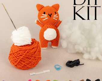 Cat Crochet Kit for Adults, Beginner Crochet Kit, Animal Amigurumi DIY Cat Craft Kit