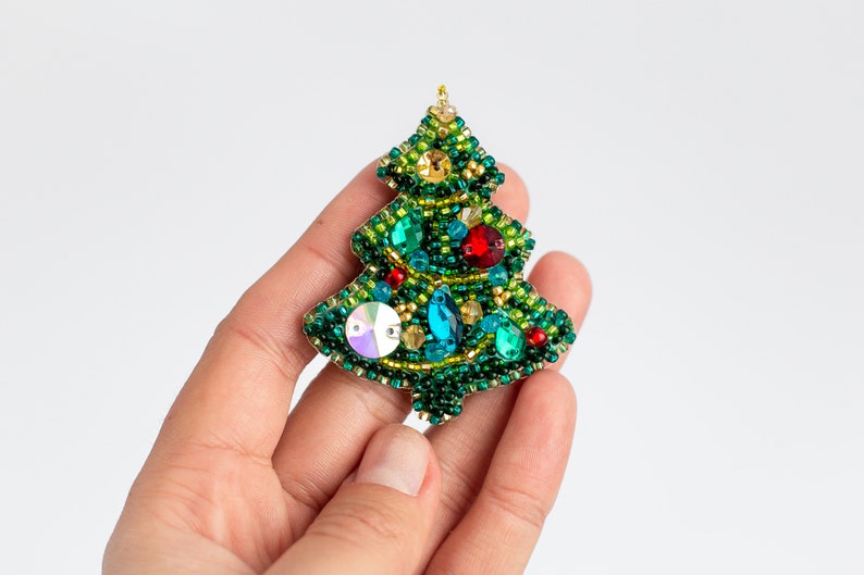 Christmas Tree Bead embroidery kit. Seed Bead Brooch kit. DIY Craft kit. Beading kit. Needlework beading. Handmade Jewelry Making Kit image 9