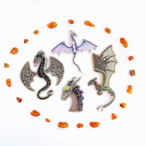Set of 4 Dragons DIY Beaded Brooches Kits, Craft kits, Beaded Fantasy Brooches, Jewelry Making Kits for Adults, Needlework beading