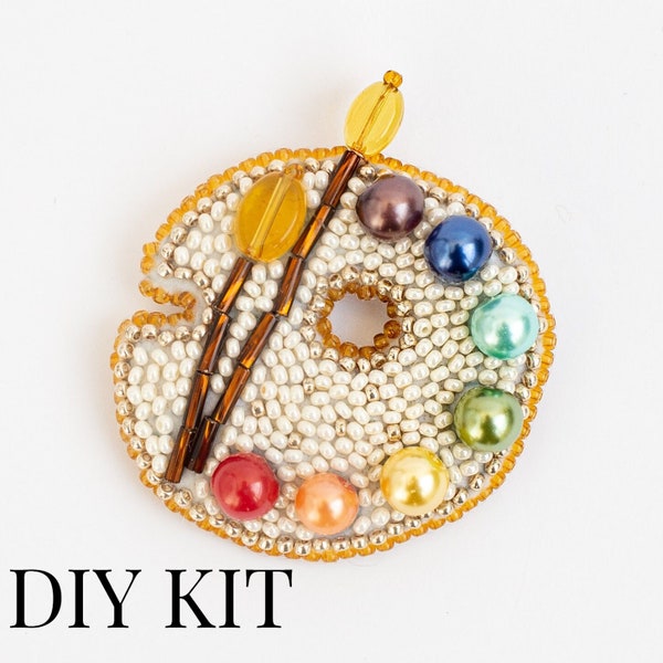 Paint Palette Bead embroidery kit. Seed Bead Brooch kit. DIY Craft kit. Beading Kit. Needlework beading. Handmade Jewelry Making Kit