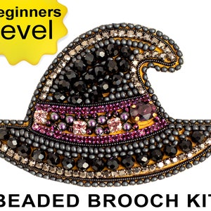 Witch Hat Bead embroidery kit. Seed Bead Brooch kit. DIY Craft kit. Halloween Beading Kit. Needlework beading. Handmade Jewelry Making Kit