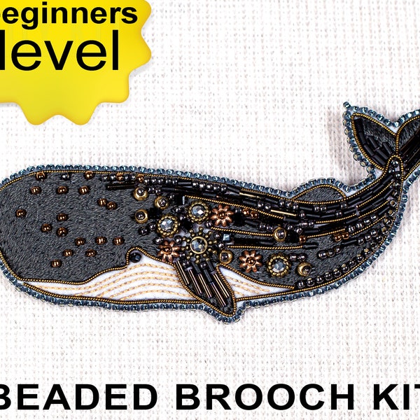 Cachalot Bead embroidery kit. Seed Bead Brooch kit. DIY Craft kit. Beading Kit. Needlework beading. Handmade Jewelry Making Kit