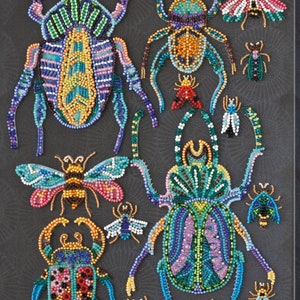 Bugs Bead embroidery kit. DIY craft kit - beadwork on canvas. DIY home decor