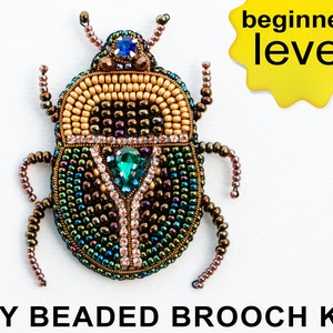 Scarab Beetle DIY Bead Embroidery Kit. Bead Brooch kit. Insect Beading Kit. Jewelry Making Kit for Adults. Needlework beading