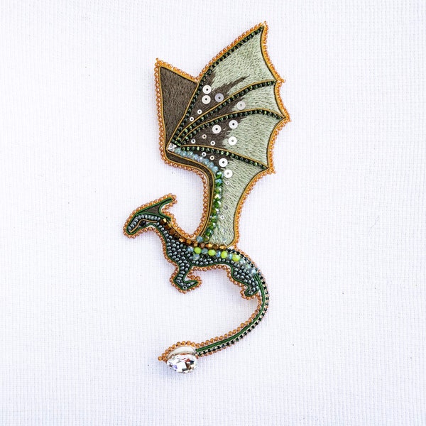 Dragon Bead embroidery kit. Seed Bead Brooch kit. DIY Craft kit. Fantasy Beading kit. Needlework beading. Handmade Jewelry Making Kit