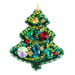 Christmas Tree Bead embroidery kit. Seed Bead Brooch kit. DIY Craft kit. Beading kit. Needlework beading. Handmade Jewelry Making Kit image 1