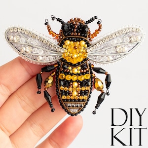 Honey Bee Bead embroidery kit. Seed Bead Brooch kit. DIY Craft kit. Insect Beading Kit. Needlework beading. Handmade Jewelry Making Kit