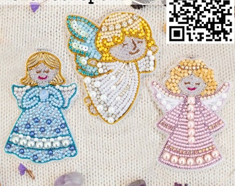 Set of 3 Angels Bead embroidery kits. Christmas Seed Bead Brooch kit. DIY Craft kit. Beading Kit. Needlework beading