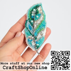 Feather Bead embroidery kit. Seed Bead Brooch kit. DIY Craft kit. Beading kit. Needlework beading. Handmade Jewelry Making Kit