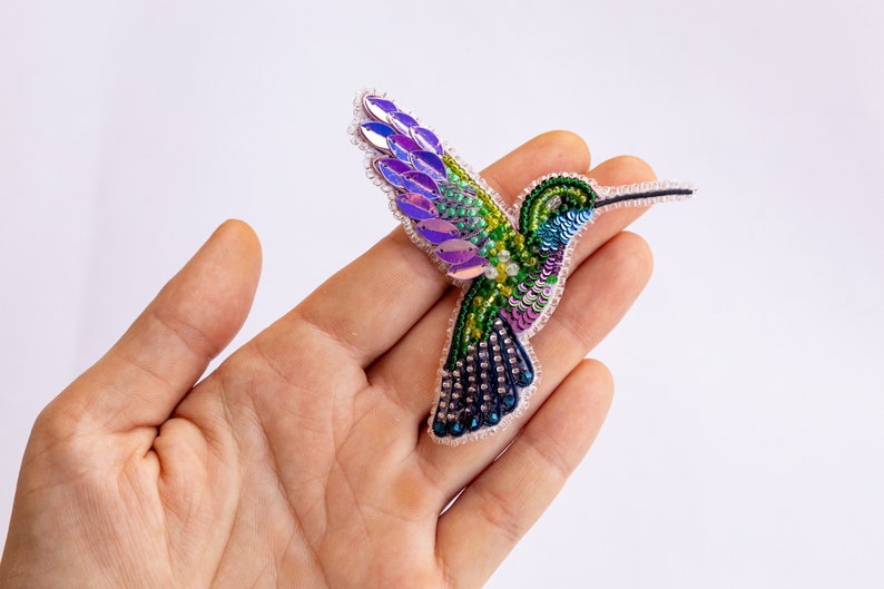 Hummingbird Bead embroidery kit. Seed Bead Brooch kit. DIY Craft kit. Bird beading kit. Needlework beading. Handmade Jewelry Making Kit image 7