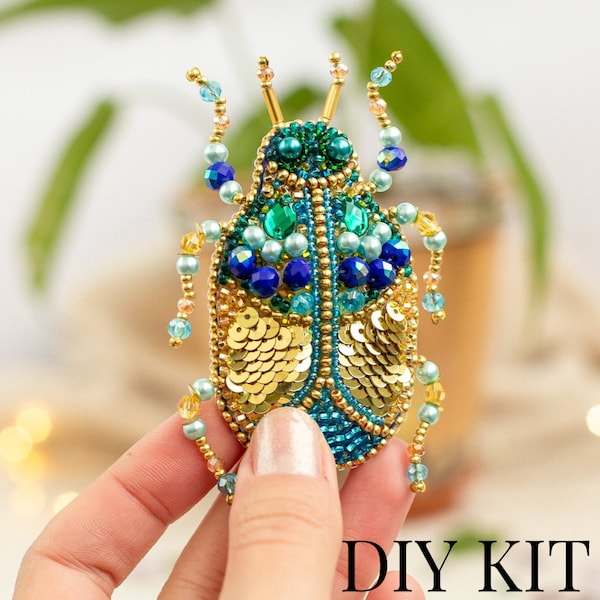 Bug Bead embroidery kit. Seed Bead Brooch kit. DIY Craft kit. Insect Beading Kit. Needlework beading. Handmade Jewelry Making Kit