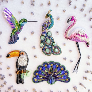 Hummingbird Bead embroidery kit. Seed Bead Brooch kit. DIY Craft kit. Bird beading kit. Needlework beading. Handmade Jewelry Making Kit image 9