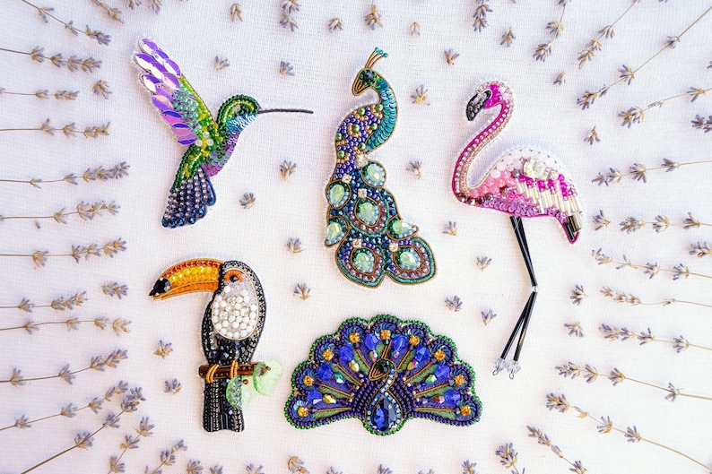 Hummingbird Bead embroidery kit. Seed Bead Brooch kit. DIY Craft kit. Bird beading kit. Needlework beading. Handmade Jewelry Making Kit image 9