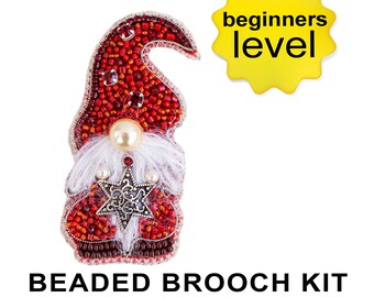 Christmas Gnome Bead Embroidery kit. Seed Bead Brooch kit. DIY Craft kit. Beading Kit. Needlework beading. Handmade Jewelry Making Kit
