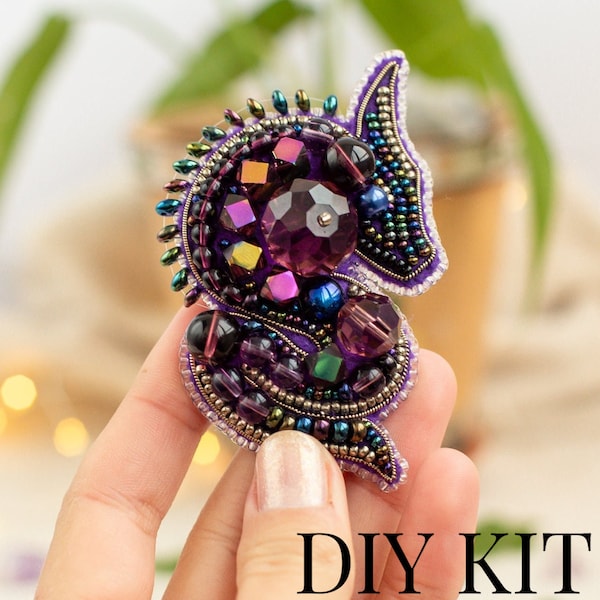 Dragon Bead embroidery kit. Seed Bead Brooch kit. DIY Craft kit. Beading Kit. Needlework beading. Handmade Jewelry Making Kit