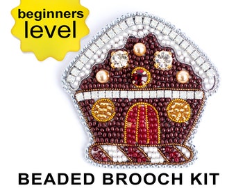 Christmas Gingerbread House Bead embroidery kit. Seed Bead Brooch kit. DIY Craft kit. Needlework beading. Handmade Jewelry Making Kit