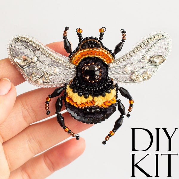 Bumblebee Bead embroidery kit. Seed Bead Brooch kit. DIY Craft kit. Insect Beading Kit. Needlework beading. Handmade Jewelry Making Kit