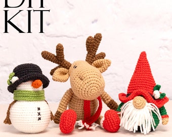 Christmas Crochet Kits for Adults, Beginner Crochet Kits, Snowman, Reindeer and Gnome Amigurumi DIY Craft Kits