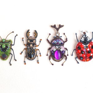 Set of 4 Bugs Bead embroidery kits. Seed Bead Brooch kits. DIY Craft kits. Insect Beading Kits. Handmade Jewelry Making Kit