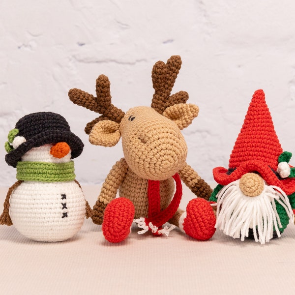 Christmas Crochet Pattern: Snowman, Gnome, Reindeer (Amigurumi tutorial PDF file). Cute Crochet Tutorial for Beginners