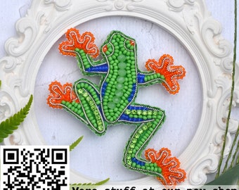 Frog Bead embroidery kit. Seed Bead Brooch kit. DIY Craft kit. Beading kit. Needlework beading. Handmade Jewelry Making Kit