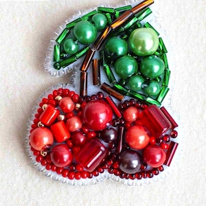 Cherries Bead embroidery kit. Seed Bead Brooch kit. DIY Craft kit. Beading kit. Needlework beading. Handmade Jewelry Making Kit
