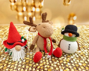 Christmas Crochet Kits for Adults, Beginner Crochet Kits, Snowman, Reindeer and Gnome Amigurumi DIY Craft Kits